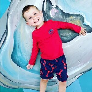 Toddler Boys 3T Carters Just One You Lobster Swim Set Rash Guard Swim Trunks